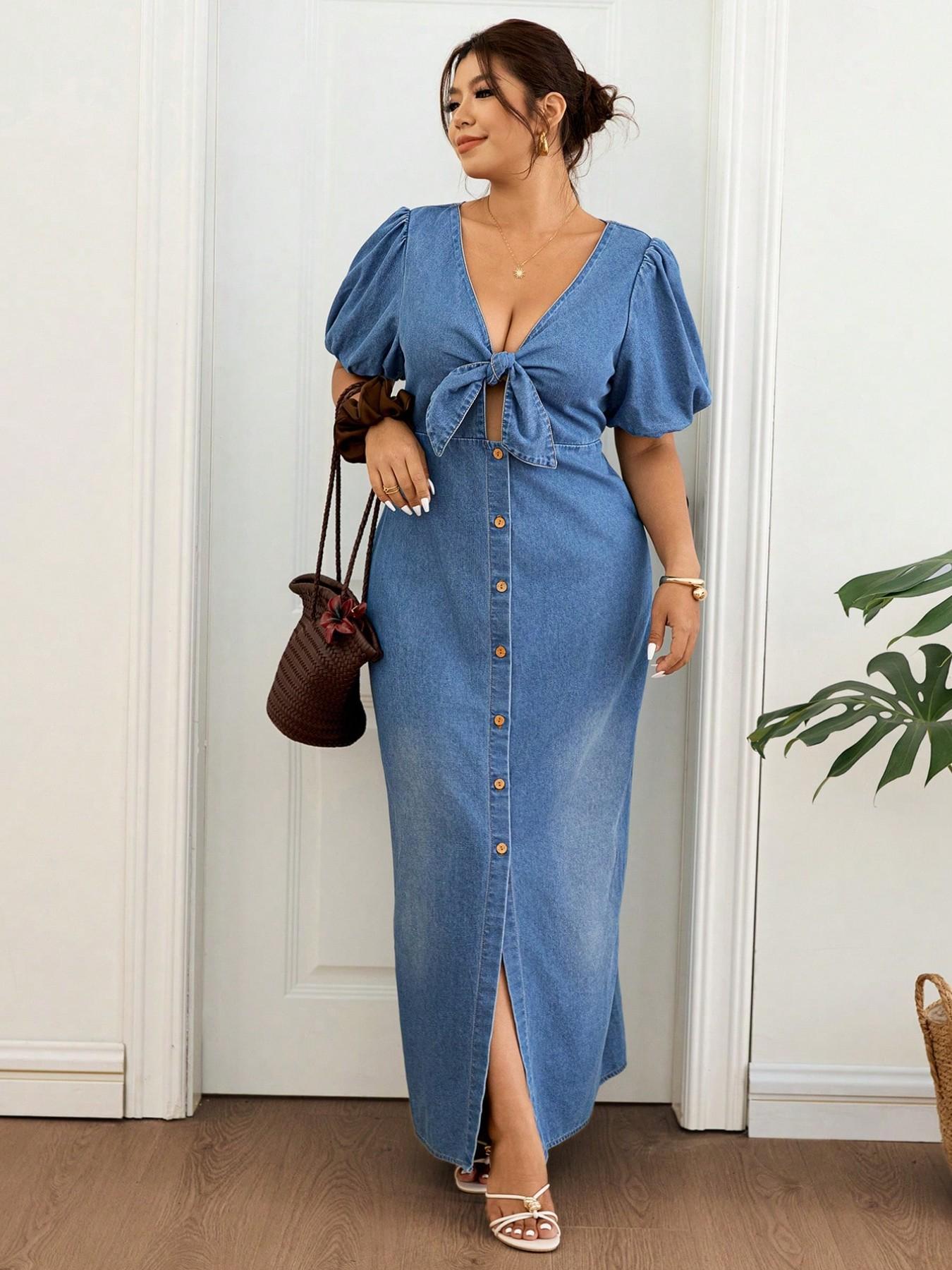 Summer Light Clothing - Plus Size Light Wash Long Denim