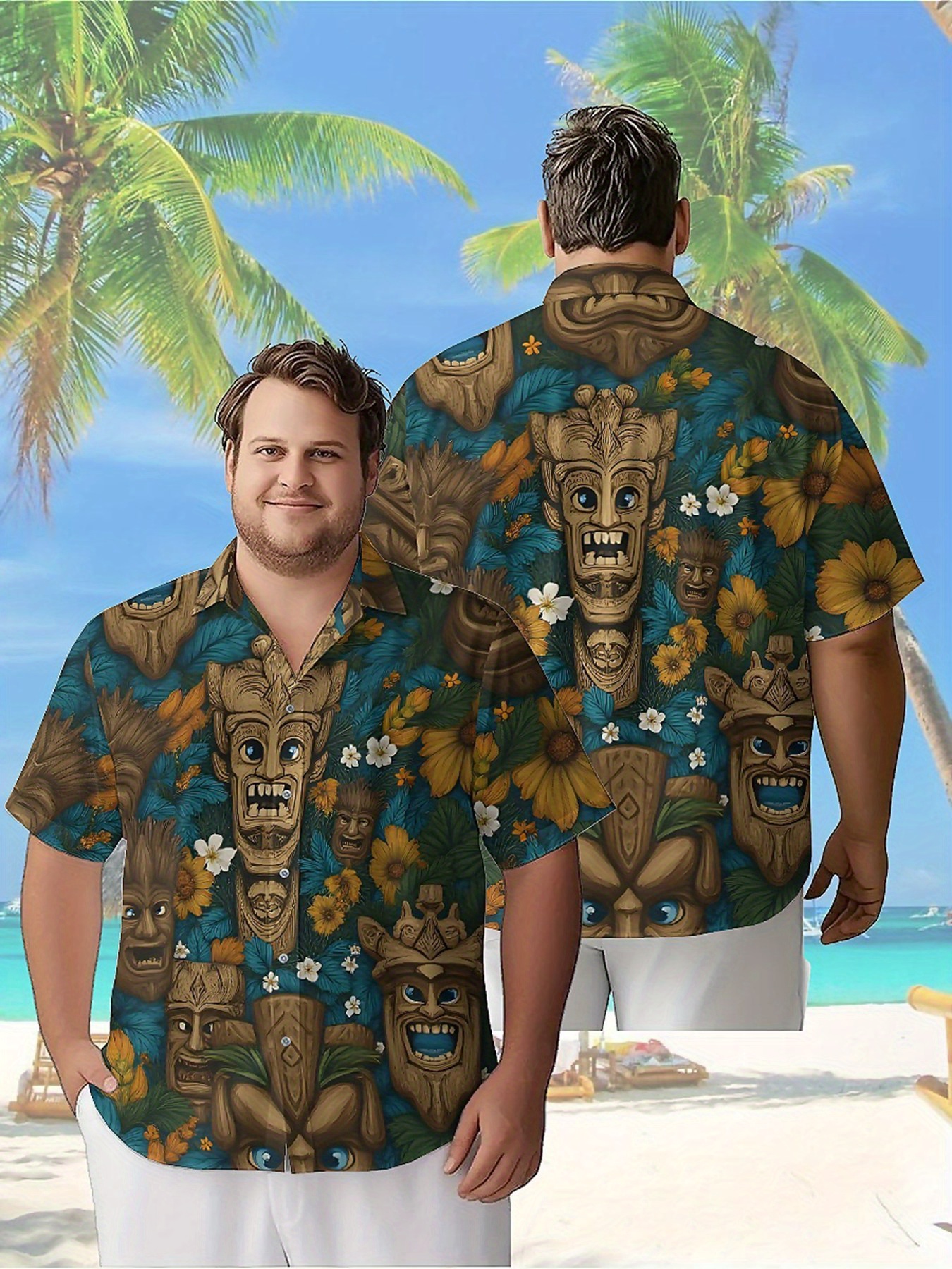 Beach Shirt Hawaiian - Men's Plus Size Hawaiian Shirts Polynesian