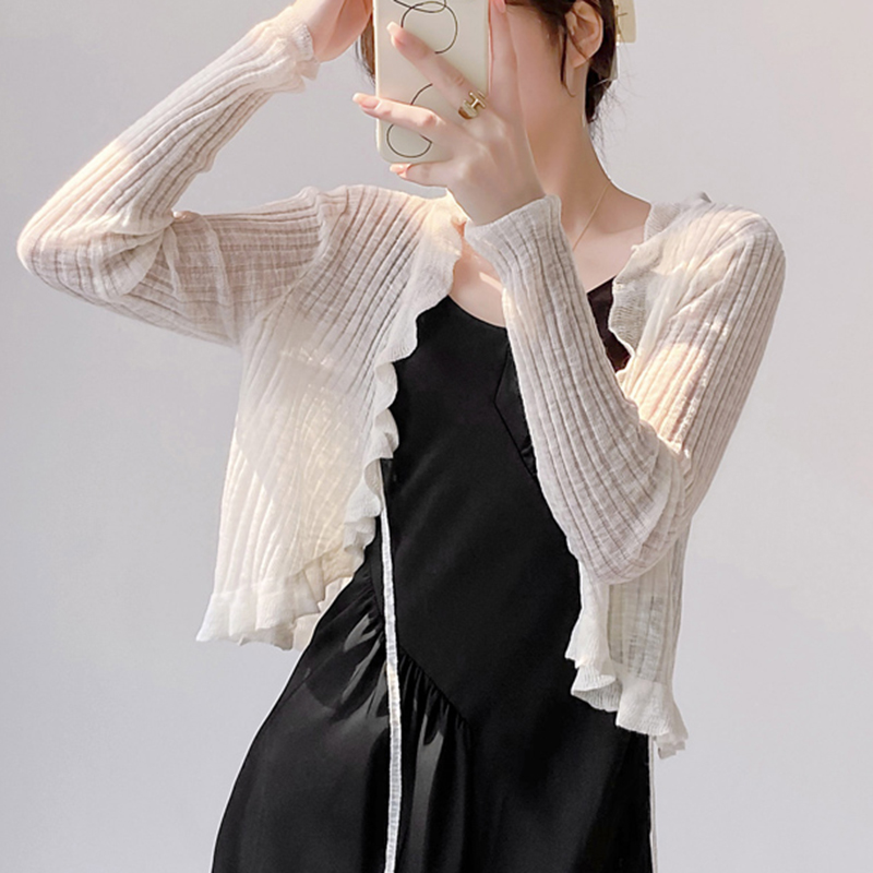 Ruffled Trim Tie Front Long Sl - đánh giá và giá Summer Light Clothing