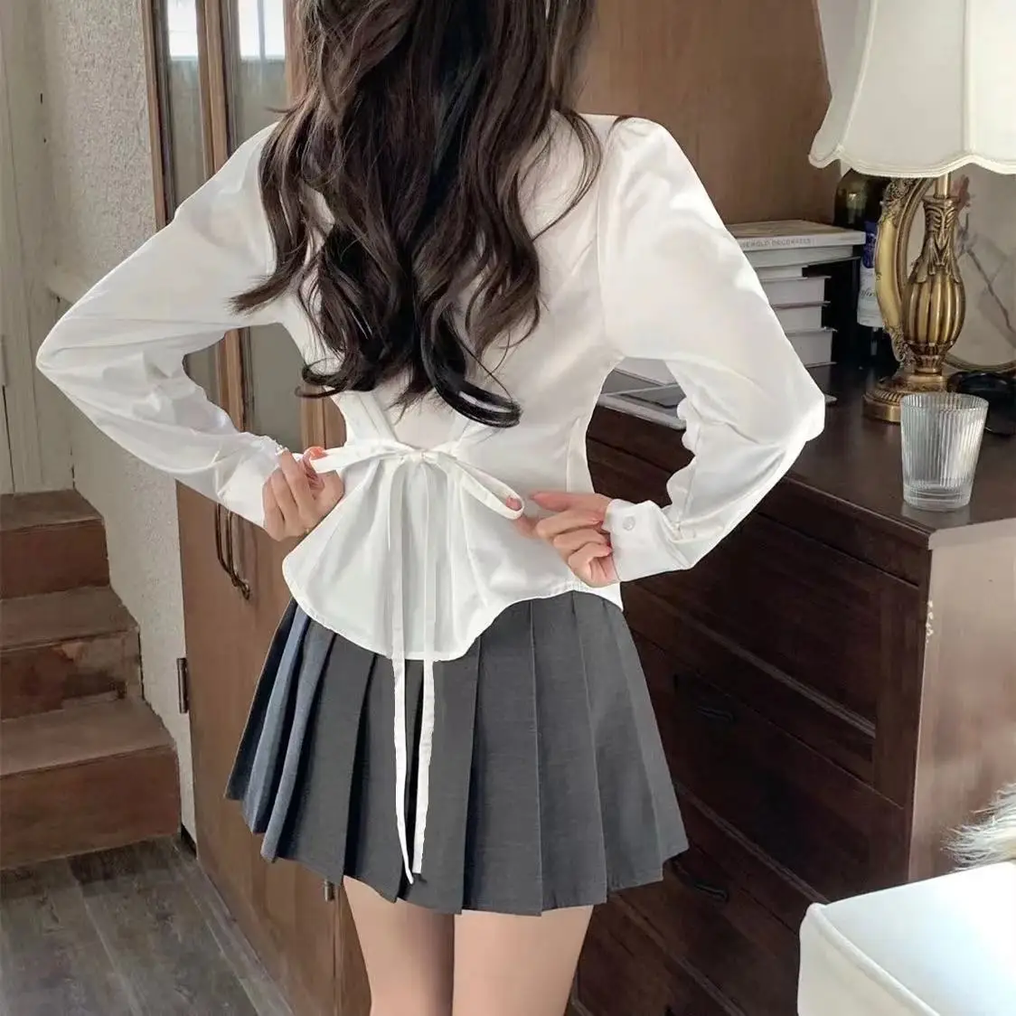 Preppy Bandage Basic White Shi - đánh giá và giá Summer Light Clothing