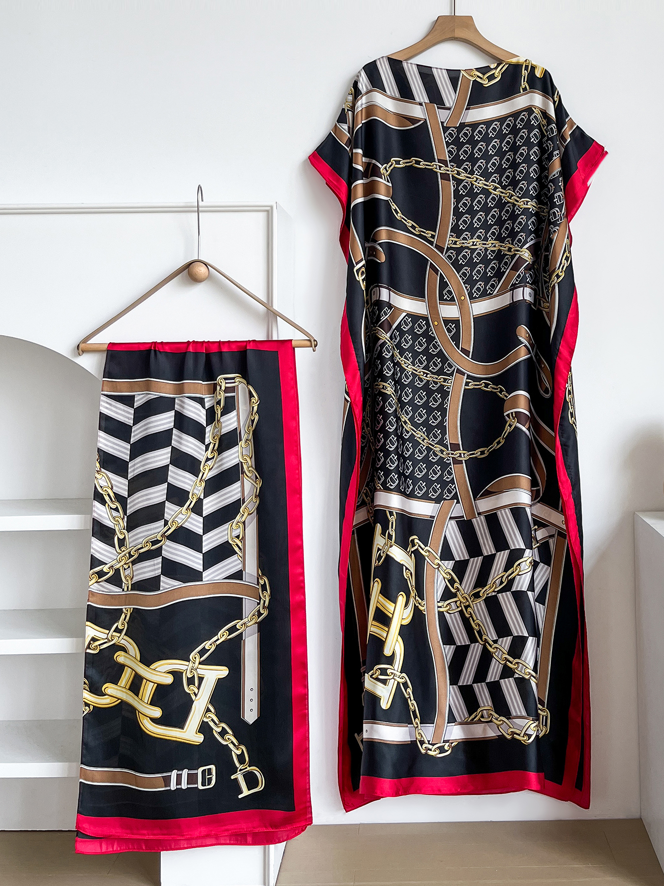 Popular Chain Print Boat Neck  - đánh giá và giá Summer Clothing Hijab